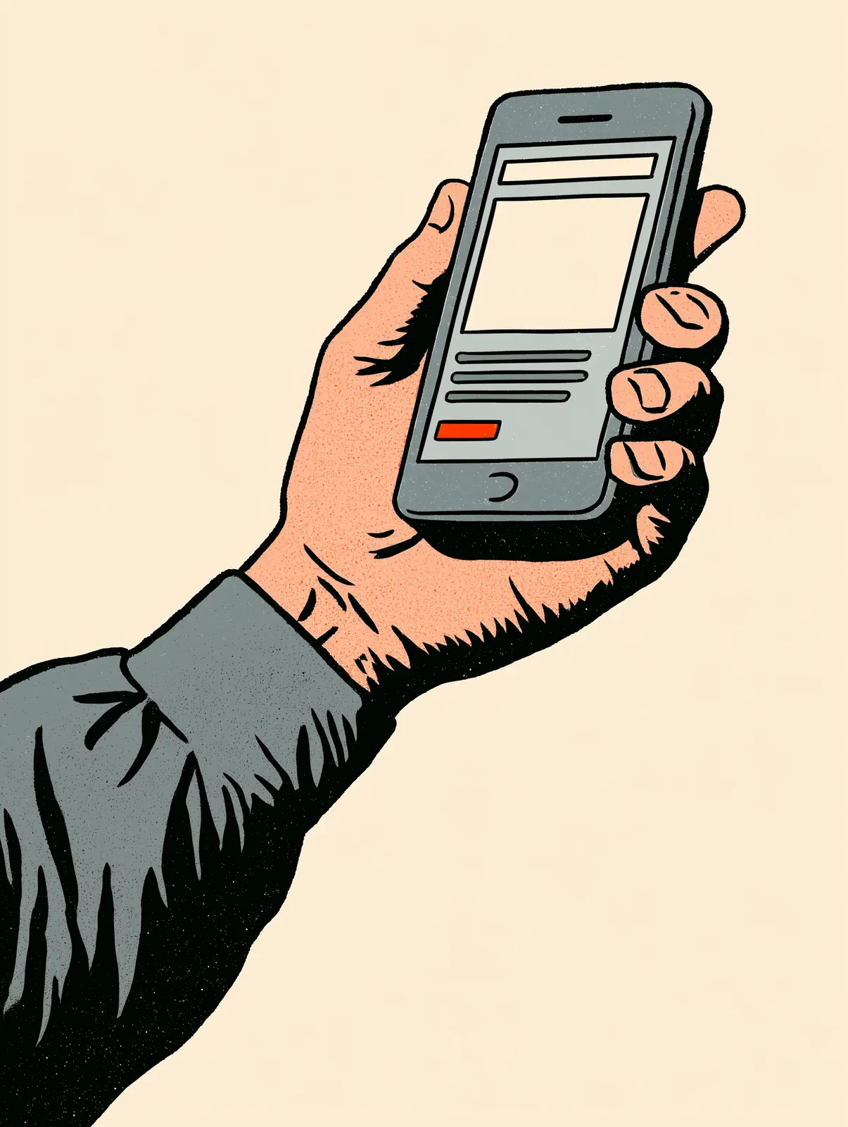 A hand holding a phone showing a new page