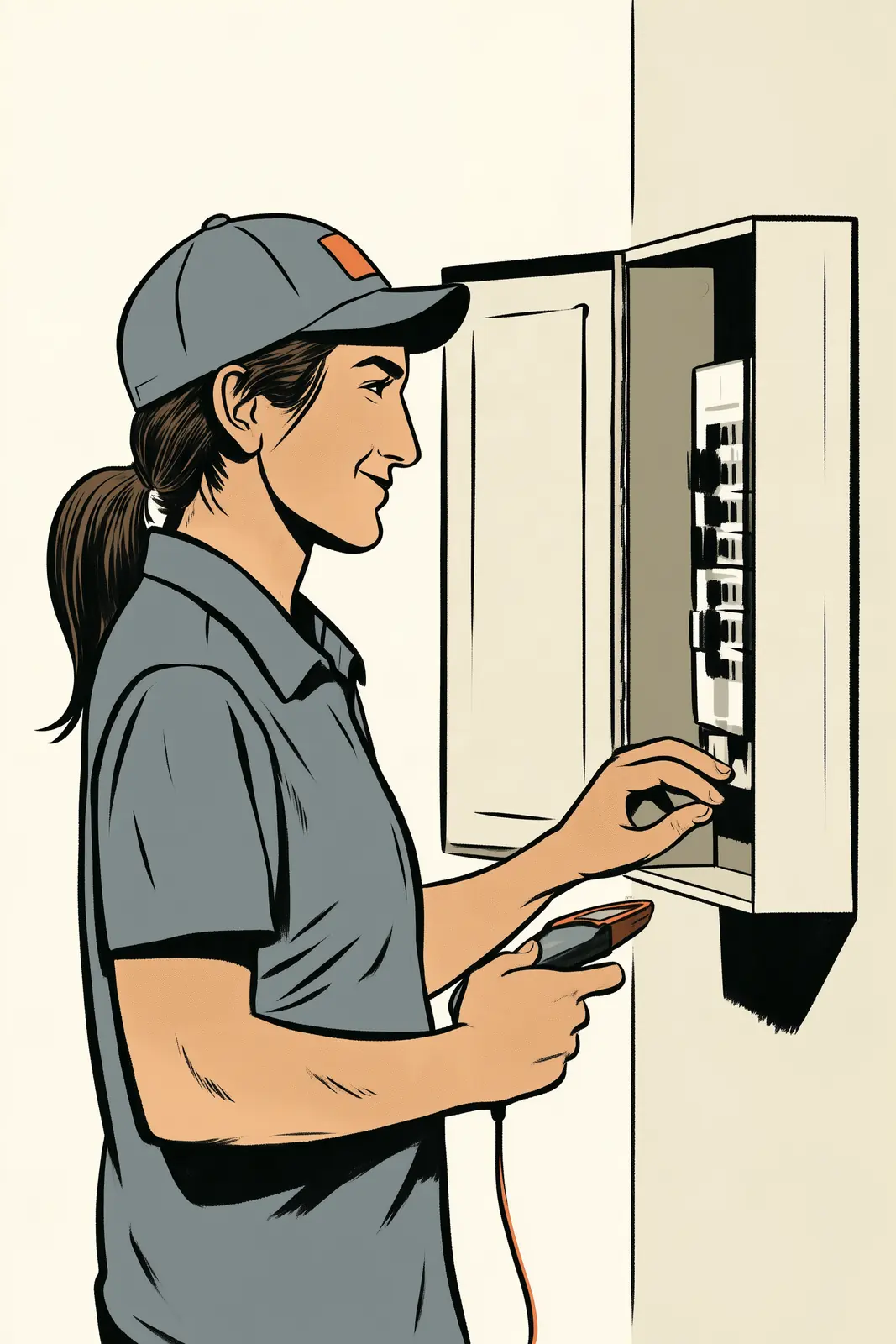 An electrician testing a breaker panel